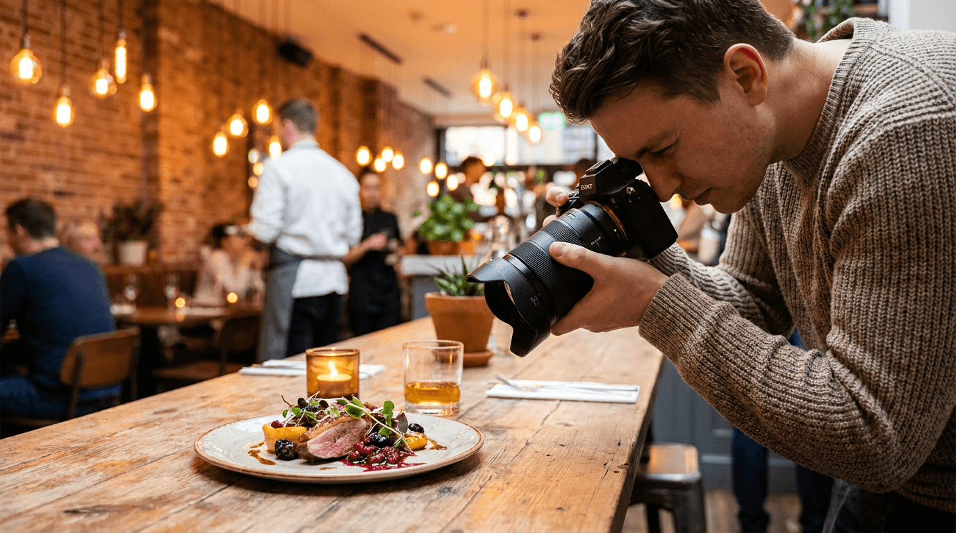 Robexa team photographing food and restaurant content for marketing